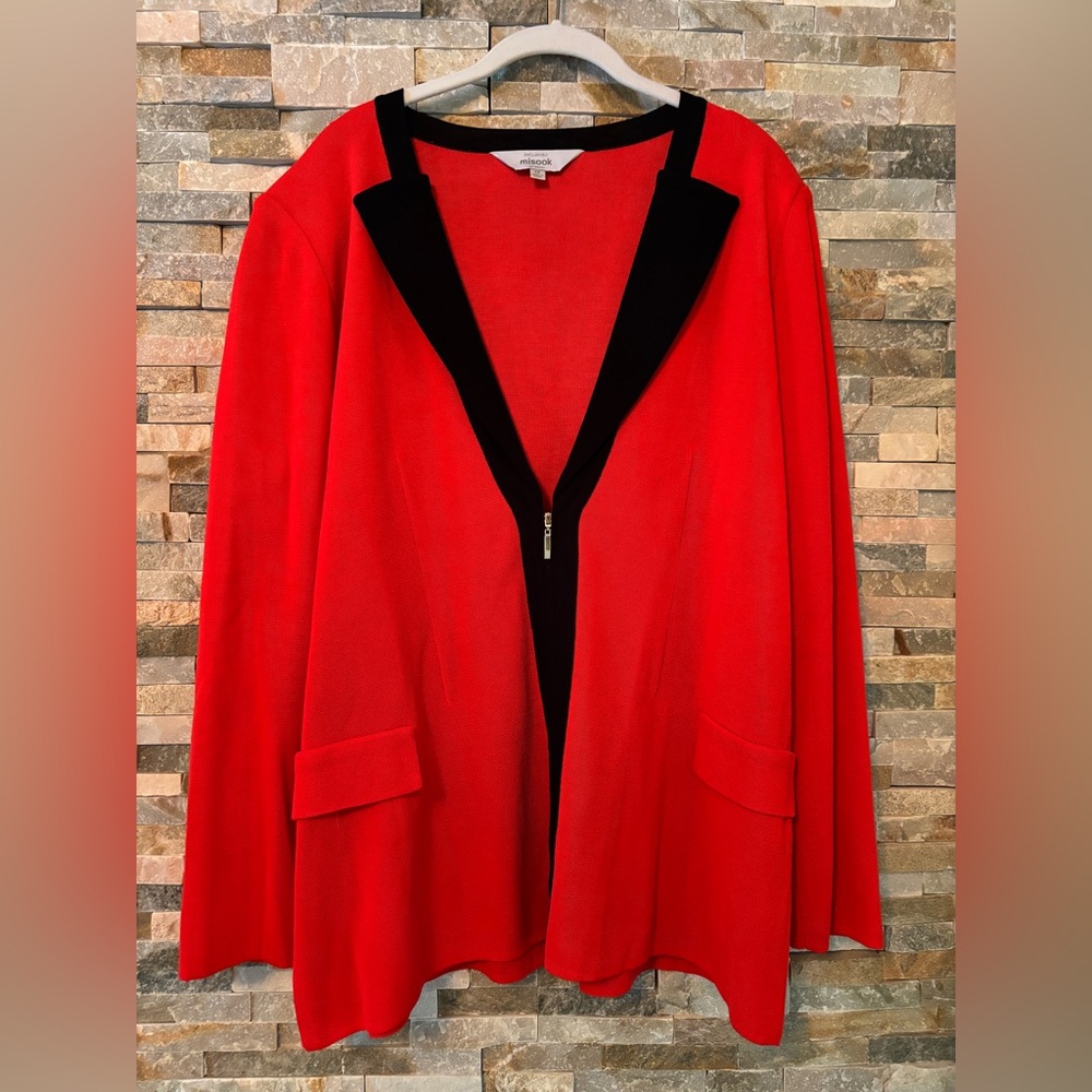 Misook Women's Red Jacket with Black Accents